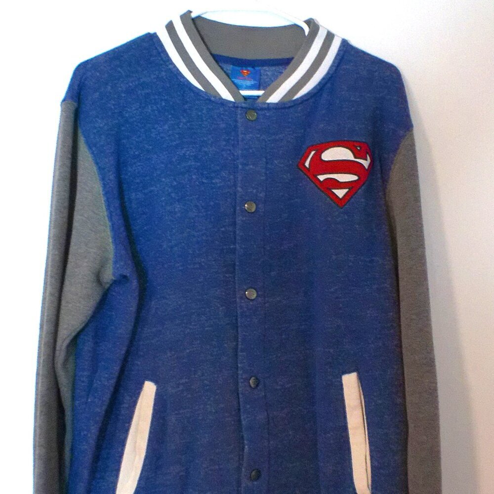 Superman Varsity Jacket DC Comics Blue Gray Snap Front Letterman Jacket #1480